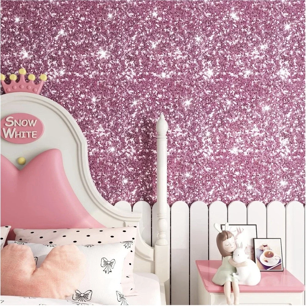 Rewallpaper 15.8inx23ft Pink Glitter Peel And Stick Wallpaper